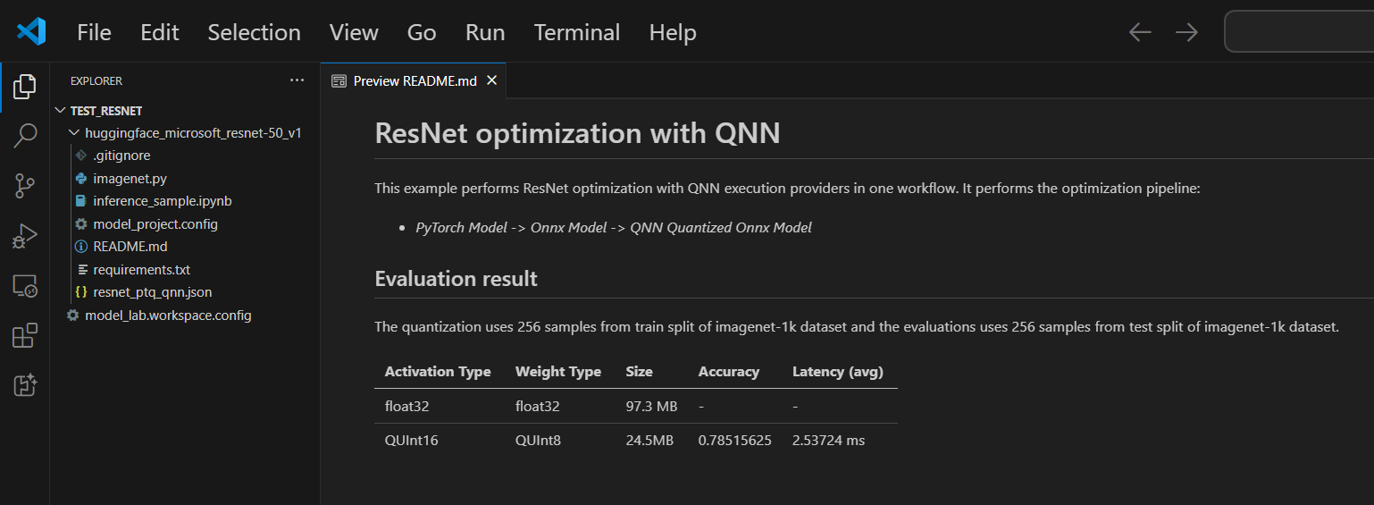 モデルの README を示すスクリーンショット。