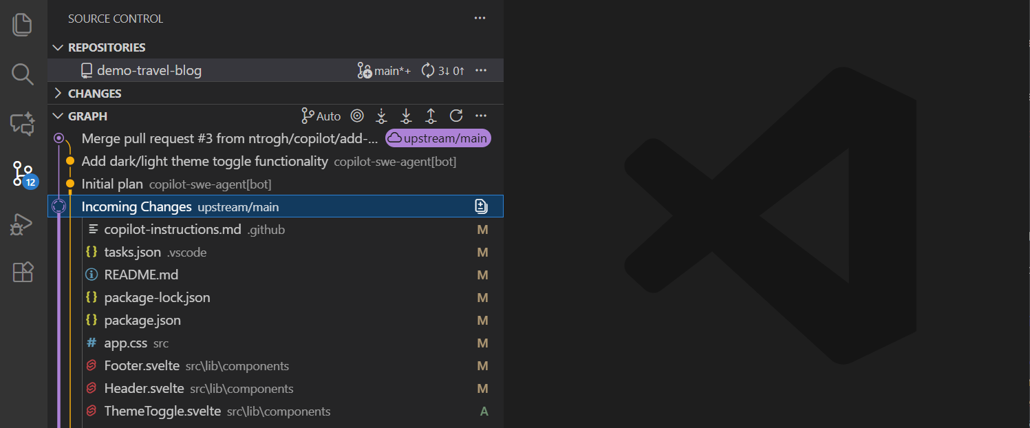 Screenshot showing the Source Control Graph.