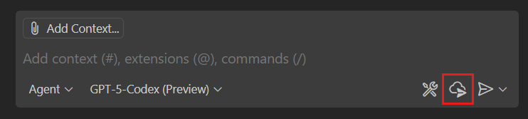 Screenshot of the Chat view with the Delegate to coding agent button highlighted.