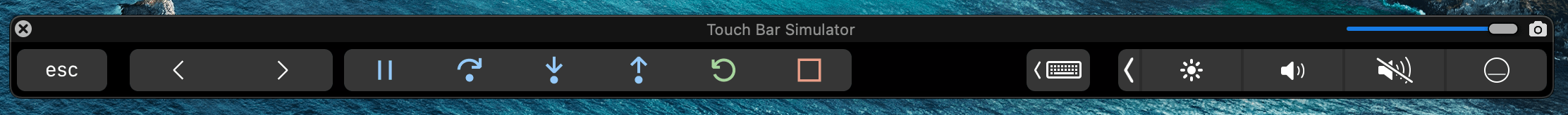 より多くのコントロールを備えたデバッグ中の macOS Touch Bar アイコン